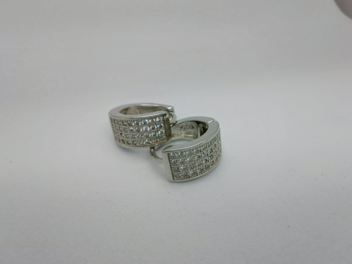 White cz stone hoop earrings