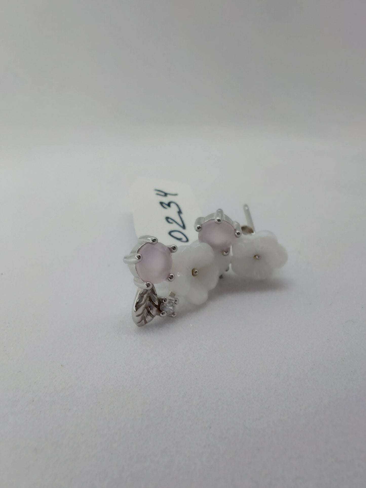 Korean enamel and pink stone 925 studs
