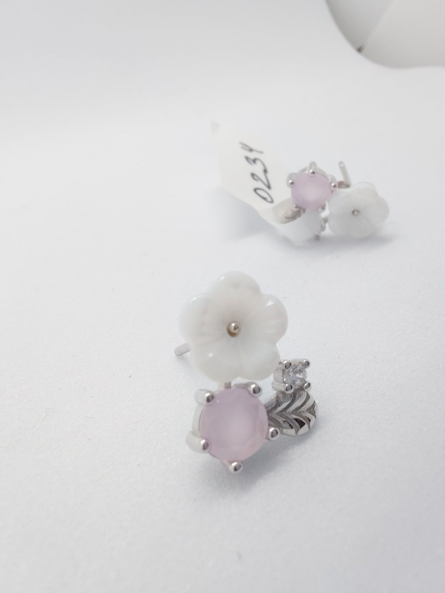 Korean enamel and pink stone 925 studs