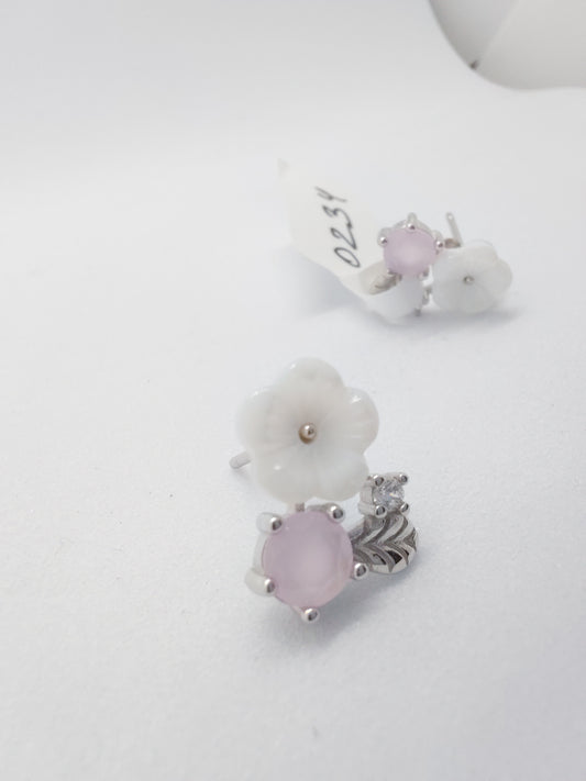 Korean enamel and pink stone 925 studs