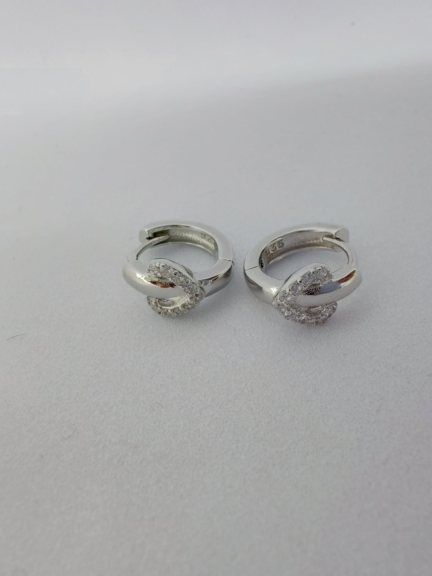 White stone mini heart hoop 925 earrings