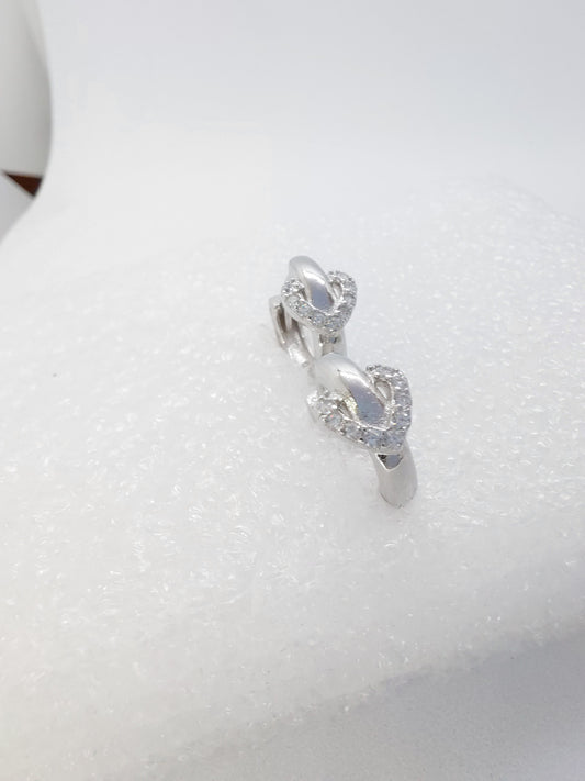 White stone mini heart hoop 925 earrings