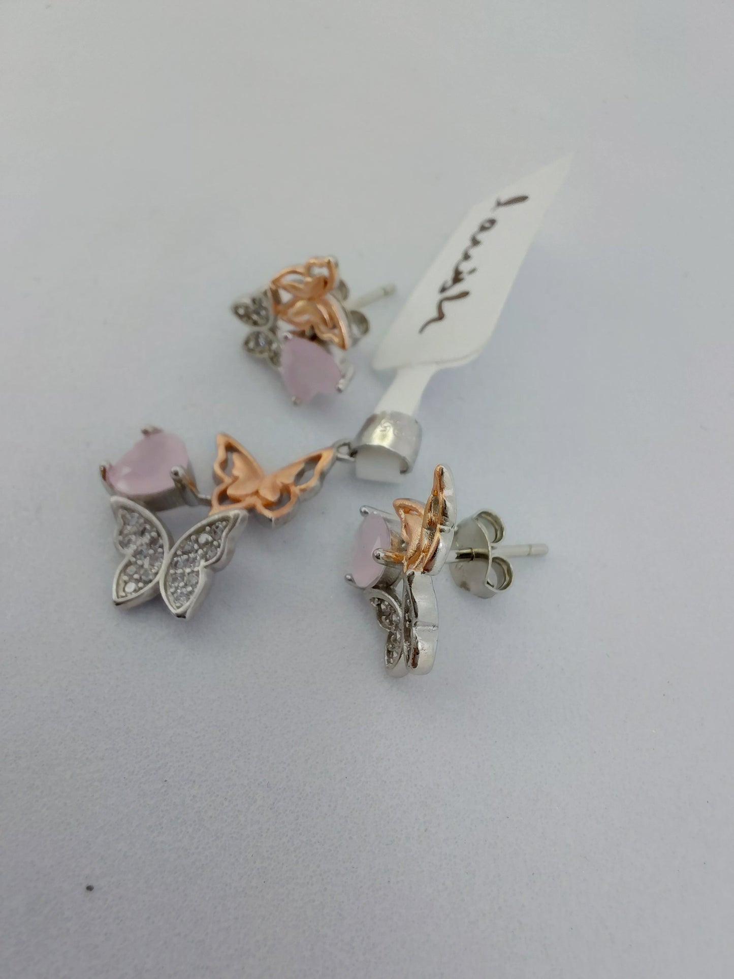 Pink stone Butterfly pendant earring set