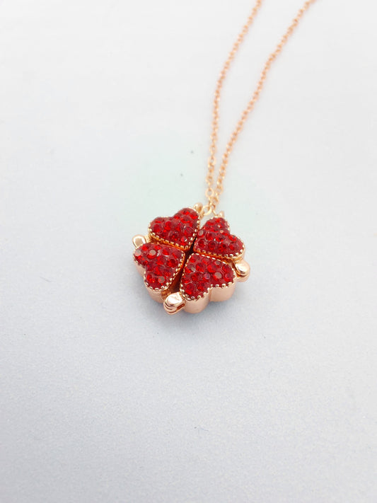 Red blue flower 2 in 1 design magnetic silver necklace 925