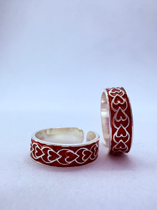 Red Hearts 925 Toe Rings