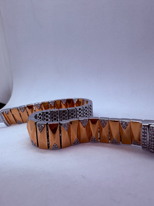 925 Rose Gold polish & White CZ Stone Heavy Men’s Bracelet with Lock