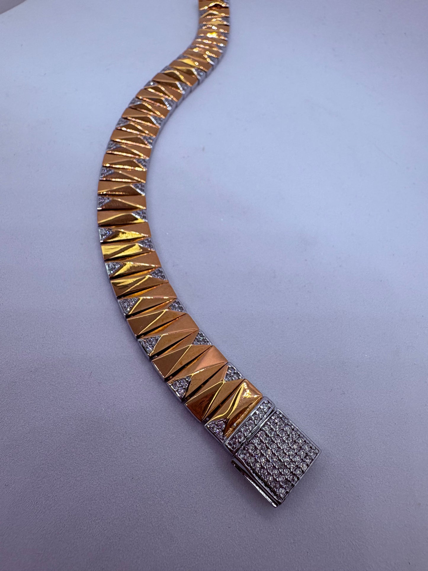 925 Rose Gold polish & White CZ Stone Heavy Men’s Bracelet with Lock