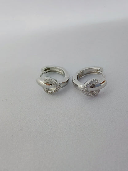 White stone mini heart hoop 925 earrings