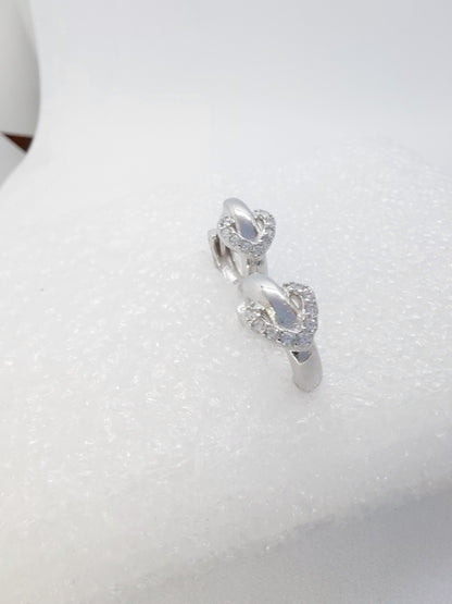 White stone mini heart hoop 925 earrings