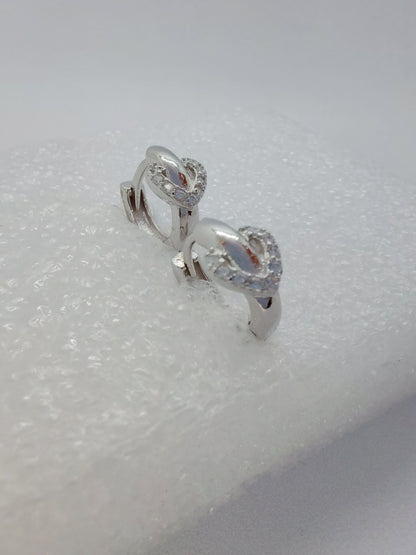 White stone mini heart hoop 925 earrings