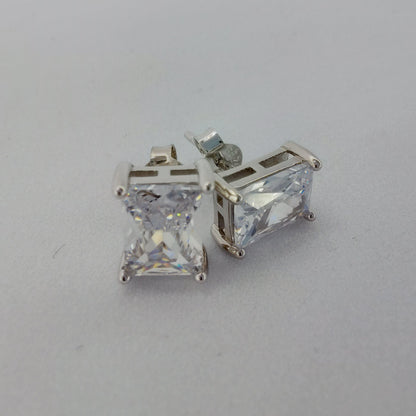 Emerald cut White stone 925 studs