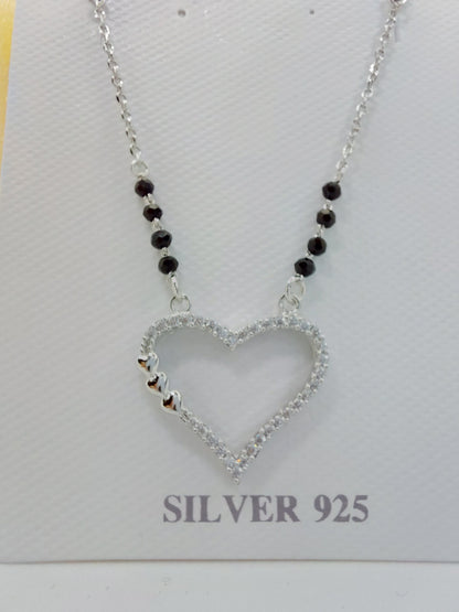 Heart shaped White stone 925 mangalsutra