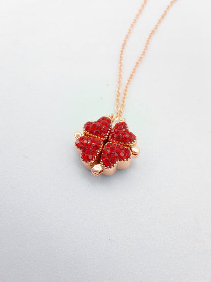 Red blue flower 2 in 1 design magnetic silver necklace 925