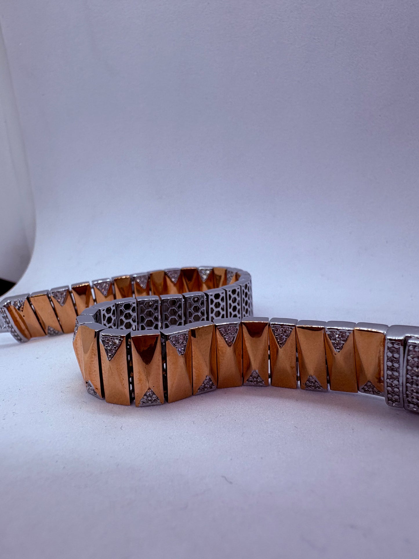 925 Rose Gold polish & White CZ Stone Heavy Men’s Bracelet with Lock