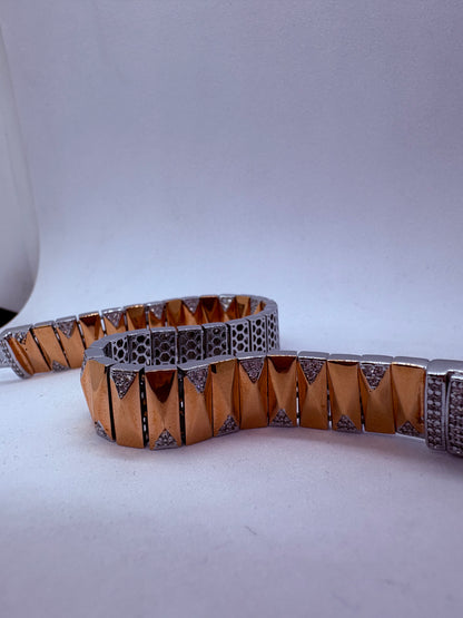 925 Rose Gold polish & White CZ Stone Heavy Men’s Bracelet with Lock