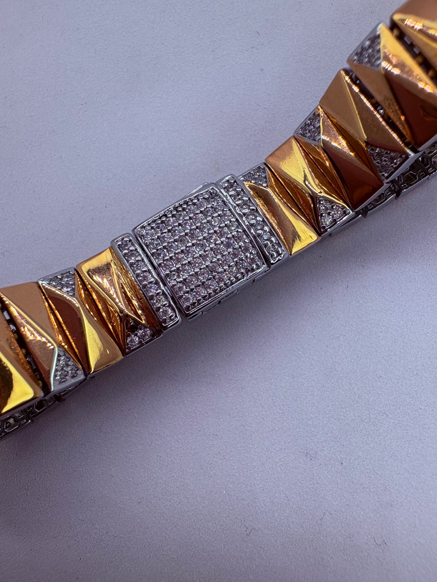 925 Rose Gold polish & White CZ Stone Heavy Men’s Bracelet with Lock