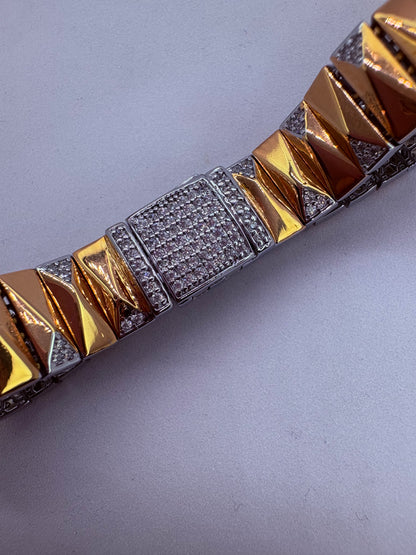 925 Rose Gold polish & White CZ Stone Heavy Men’s Bracelet with Lock