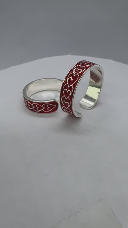 Red Hearts 925 Toe Rings
