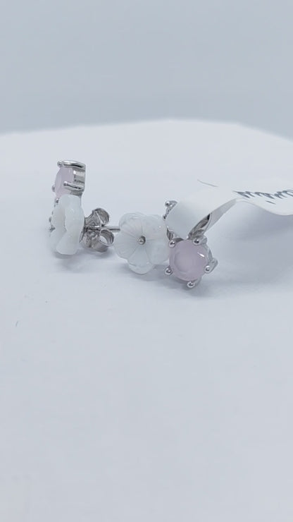 Korean enamel and pink stone 925 studs