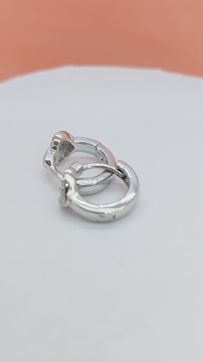 White stone mini heart hoop 925 earrings